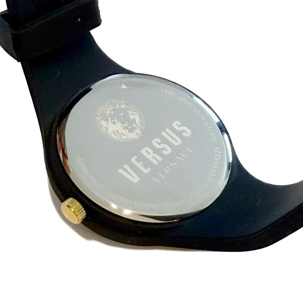 VERSACE Versus Versace Black Gold Lion Head Stainless Steel & Silicone Watch NWT - Picture 9 of 13